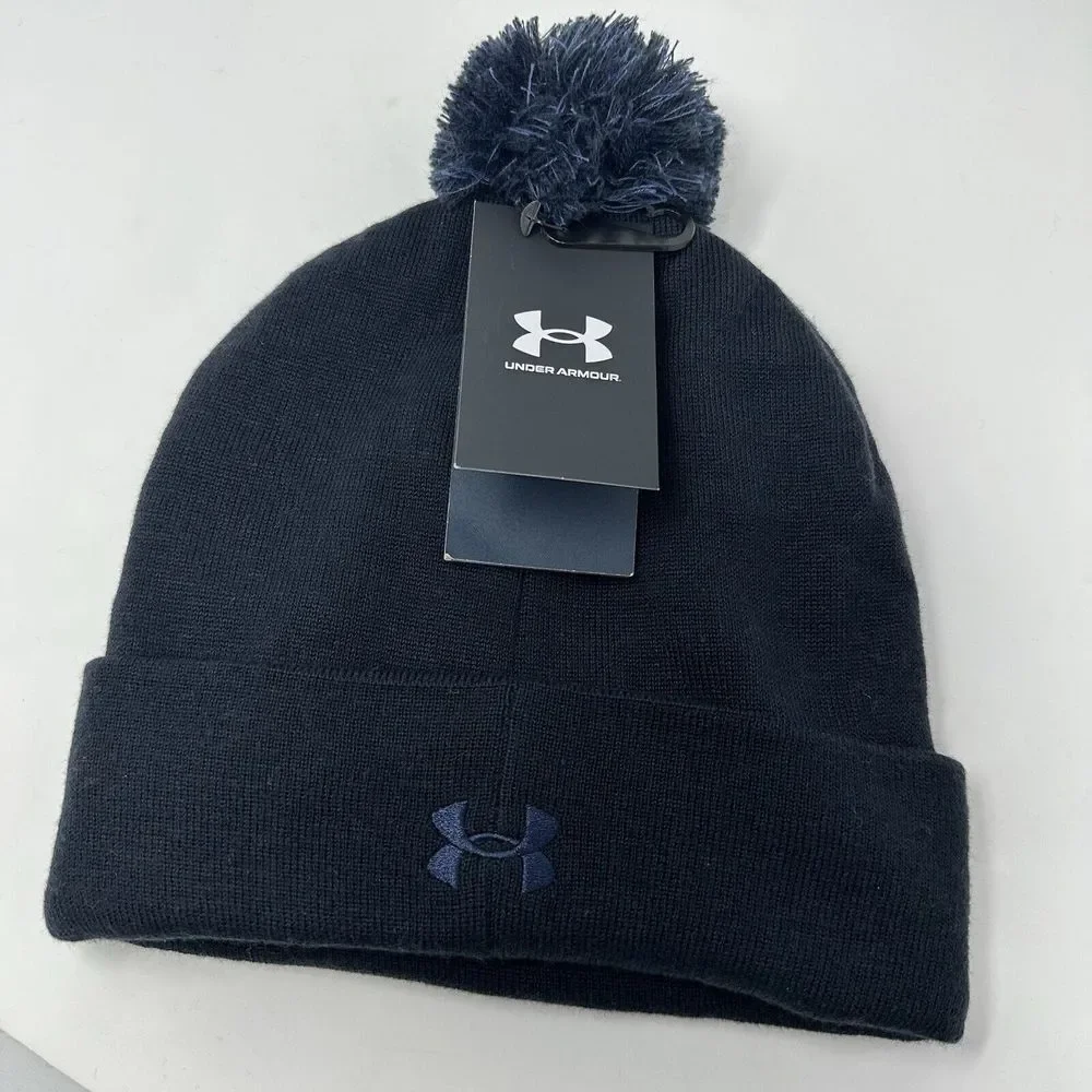 NEW Under Armour Naval Academy Midshipmen Navy Cuffed‎ Pom Hat Winter Cap Beanie - Picture 4 of 8